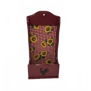 Wooden Wall Pocket Organizer Rooster Farmhouse Sunflower Gingham Made in Japan